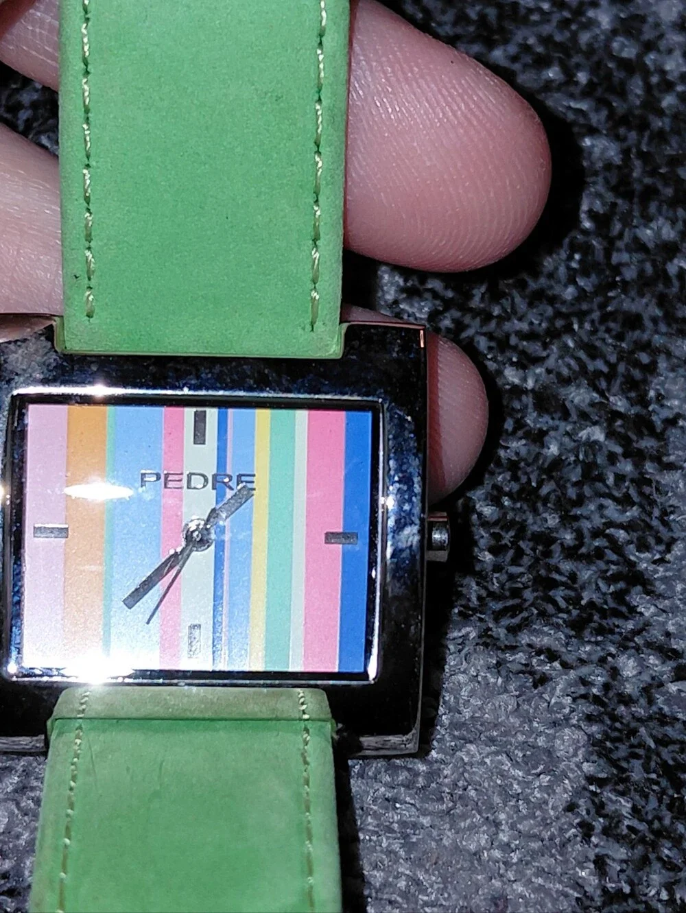Vtg Pedre Rainbow Stripe Watch Green Genuine Leather Suede Strap Y2K Retro CC
